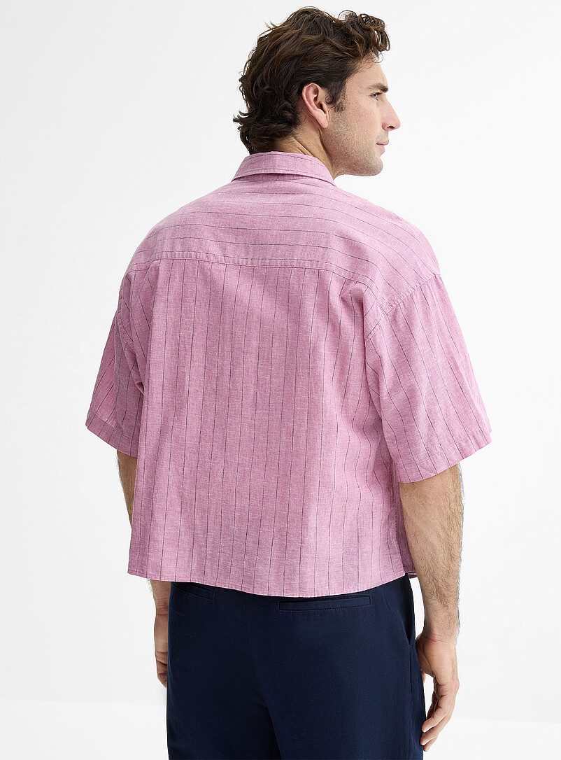 Le 31 Pink Etched stripe linen shirt <b>Boxy fit</b> for men