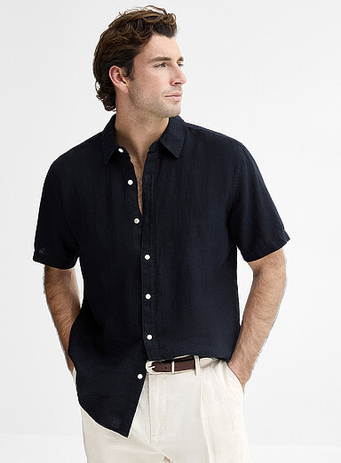 100% European linen short-sleeve shirt <b>Comfort fit</b>