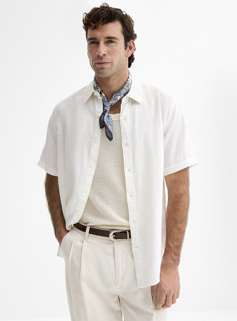 Le 31 White 100% European linen short-sleeve shirt <b>Comfort fit</b> for men