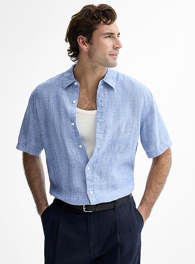 100% European linen short-sleeve shirt <b>Comfort fit</b>