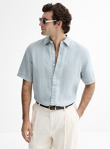 Le 31 White 100% European linen short-sleeve shirt <b>Comfort fit</b> for men