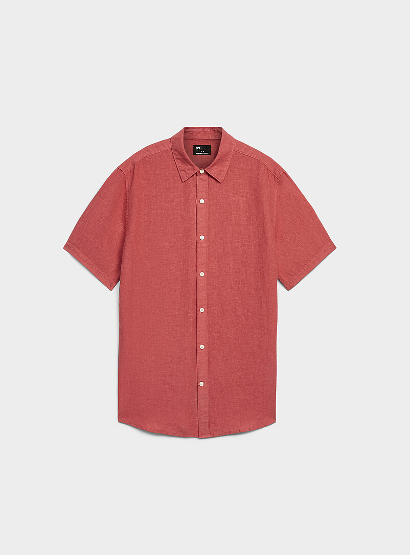 Le 31 White 100% European linen short-sleeve shirt <b>Comfort fit</b> for men