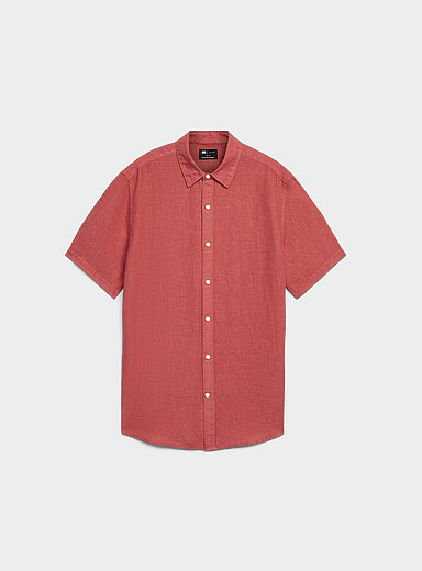 Le 31 White 100% European linen short-sleeve shirt <b>Comfort fit</b> for men