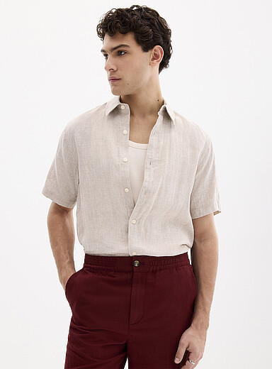 Le 31 Ecru/Linen 100% European linen short-sleeve shirt <b>Modern fit</b> for men