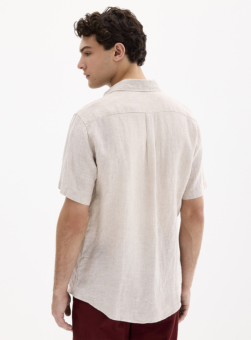 Chemise Homme NEXT Manches Courtes - Taille L - Coton Rayé Beige - Occasion Très Bon état