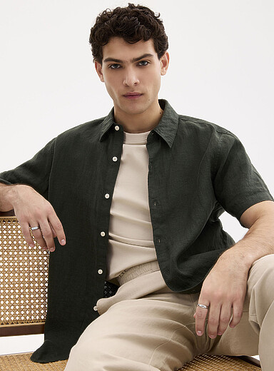 100% European linen short-sleeve shirt <b>Modern fit</b>