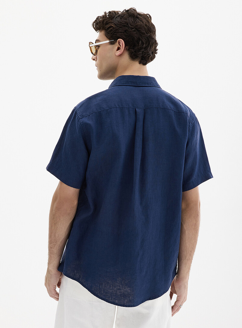 Le 31 Green 100% European linen short-sleeve shirt <b>Modern fit</b> for men