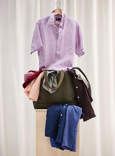 Le 31 Lilacs 100% European linen short-sleeve shirt <b>Modern fit</b> for men