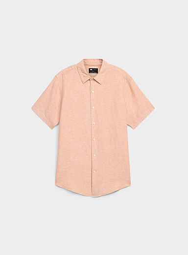 Le 31 Tangerine 100% European linen short-sleeve shirt <b>Modern fit</b> for men