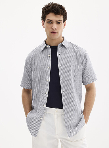 La chemise lin rayures verticales binaires <b>Coupe moderne</b>
