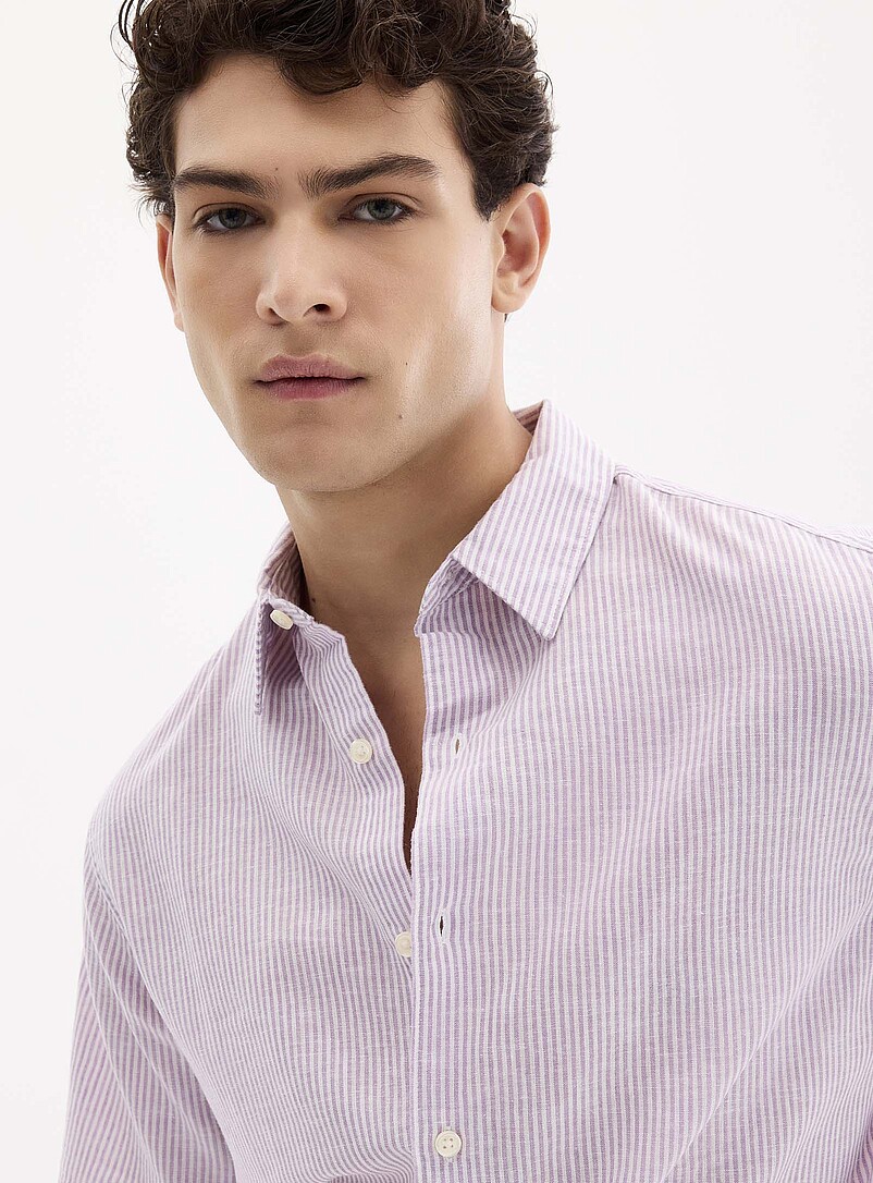 Le 31: La chemise lin rayures verticales binaires <b>Coupe moderne</b> Lilas pour homme