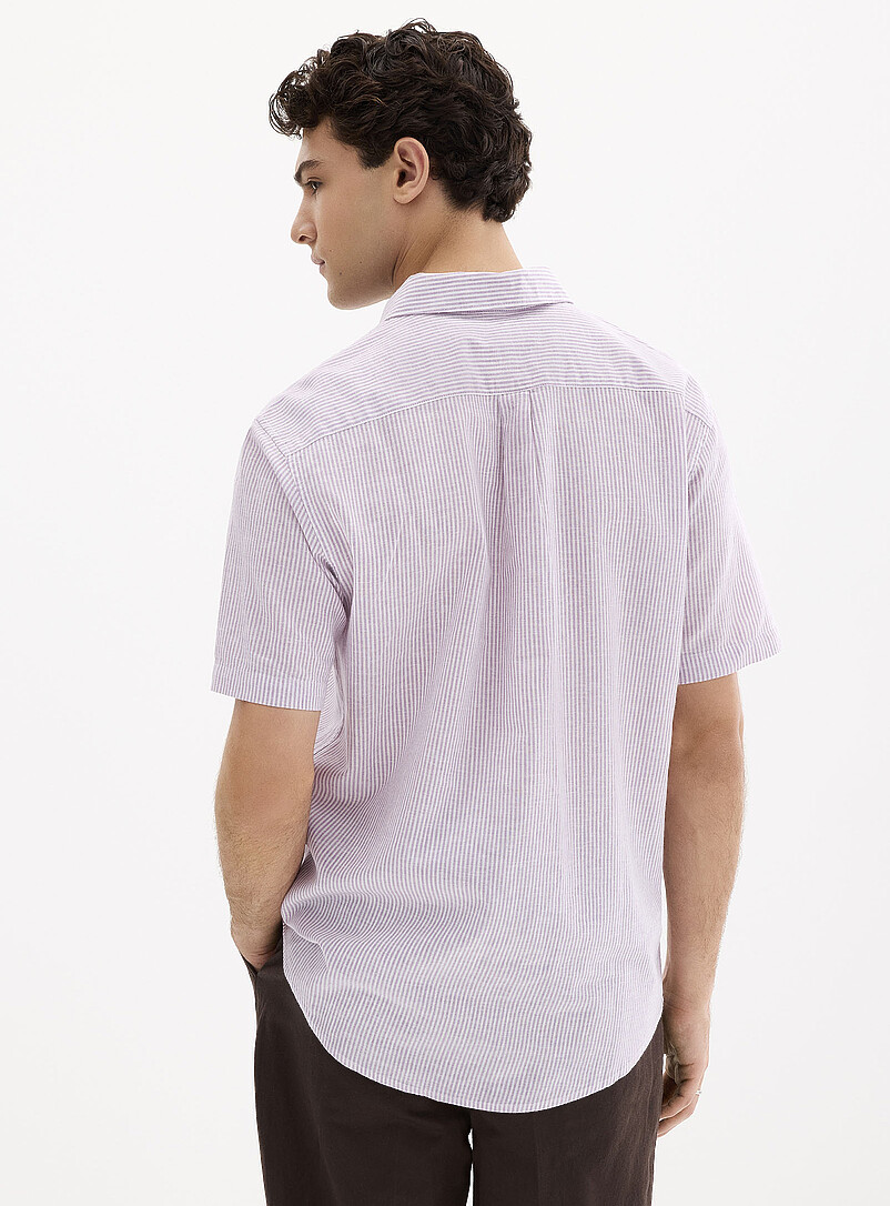 Le 31: La chemise lin rayures verticales binaires <b>Coupe moderne</b> Lilas pour homme