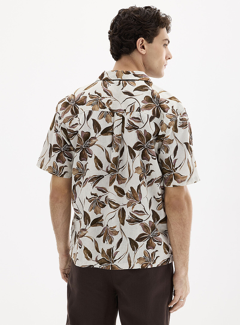 Le 31: La chemise lin fleurs exotiques <b>Coupe confort</b> Vert pour homme