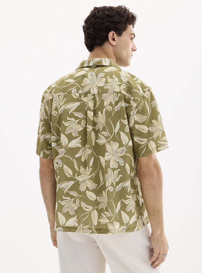 Le 31: La chemise lin fleurs exotiques <b>Coupe confort</b> Vert pour homme