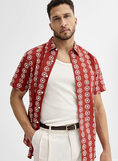 Exotic pattern linen shirt <b>Modern fit</b>