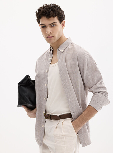 La chemise lin carreaux optiques <b>Coupe confort</b>