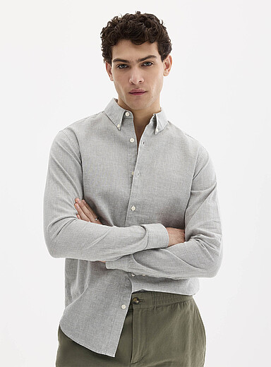 La chemise lin carreaux optiques <b>Coupe confort</b>