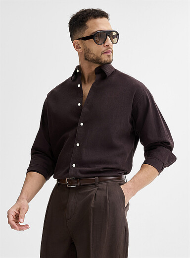 Le 31: La chemise lin et coton biologique <b>Coupe relaxe</b> Chocolat - Espresso pour homme