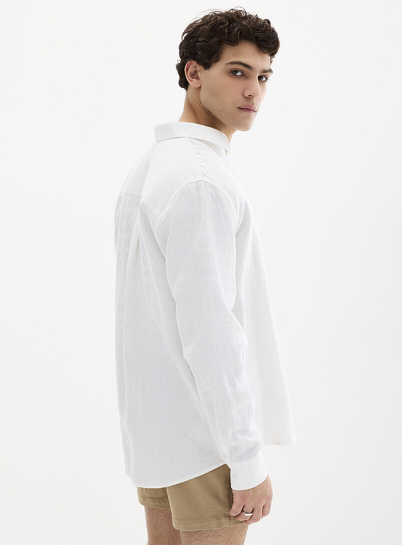 Le 31: La chemise manches longues pur lin europ&eacute;en <b>Coupe confort</b> Blanc pour homme