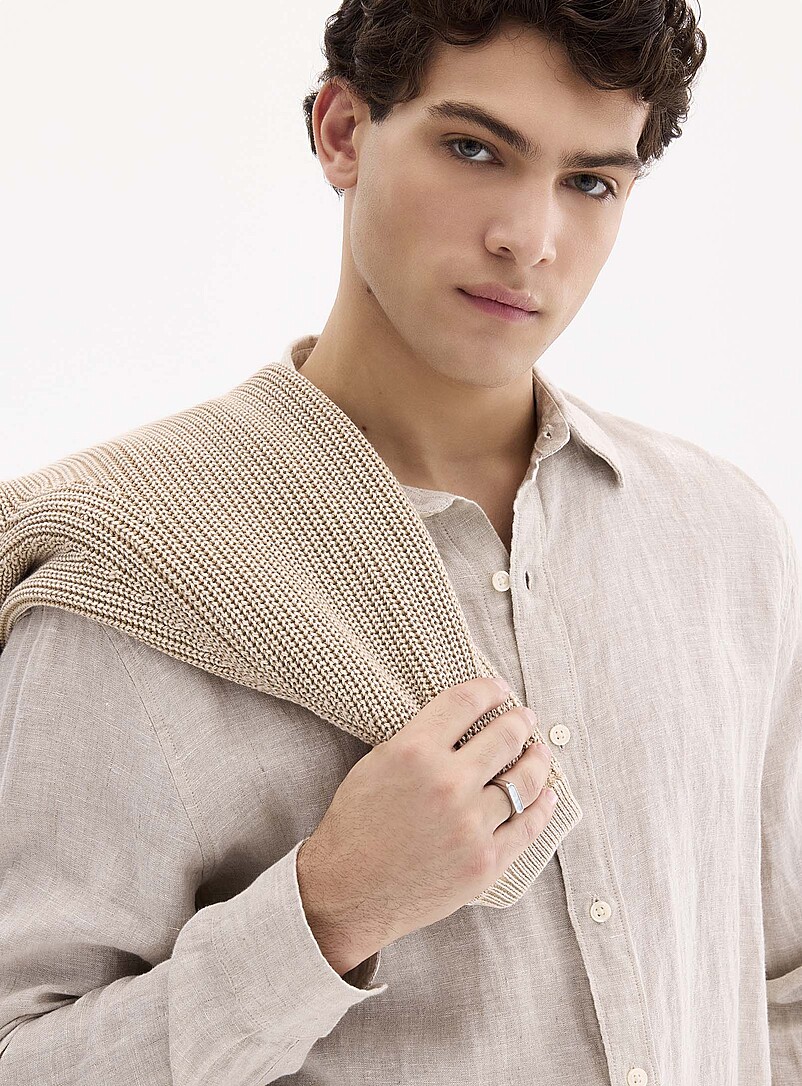 Le 31: La chemise manches longues pur lin europ&eacute;en <b>Coupe confort</b> Blanc pour homme