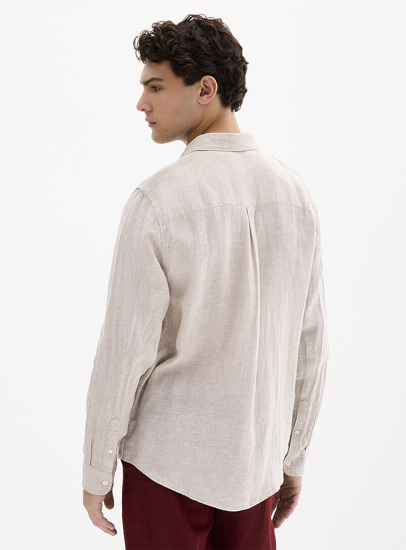 Le 31 White 100% European linen long-sleeve shirt <b>Comfort fit</b> for men