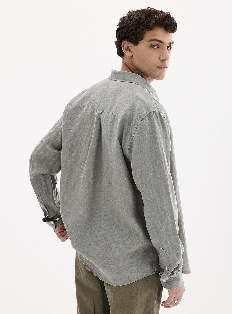 Le 31 White 100% European linen long-sleeve shirt <b>Comfort fit</b> for men