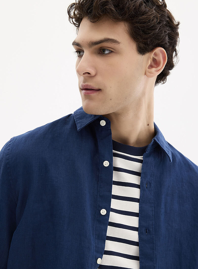 Le 31: La chemise manches longues pur lin europ&eacute;en <b>Coupe confort</b> Blanc pour homme