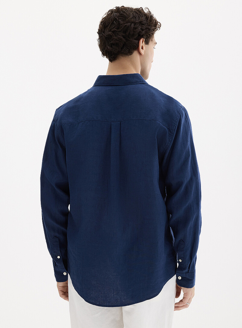 Le 31: La chemise manches longues pur lin europ&eacute;en <b>Coupe confort</b> Blanc pour homme