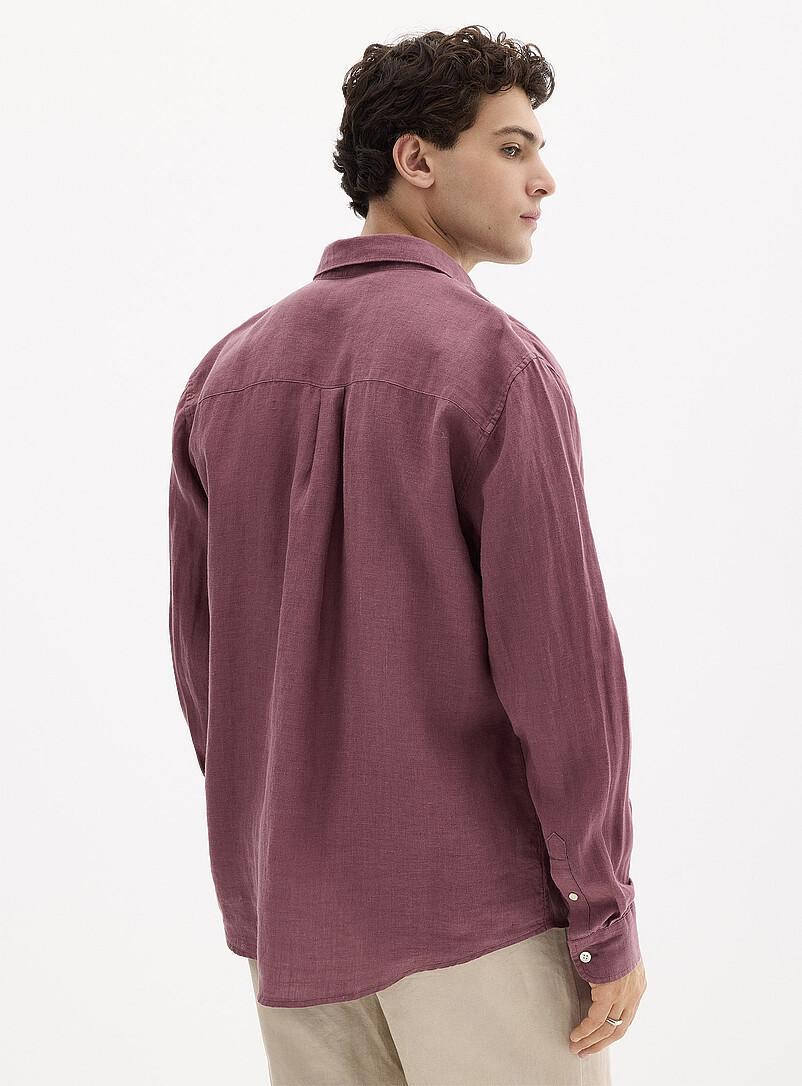 Le 31: La chemise manches longues pur lin europ&eacute;en <b>Coupe confort</b> Blanc pour homme