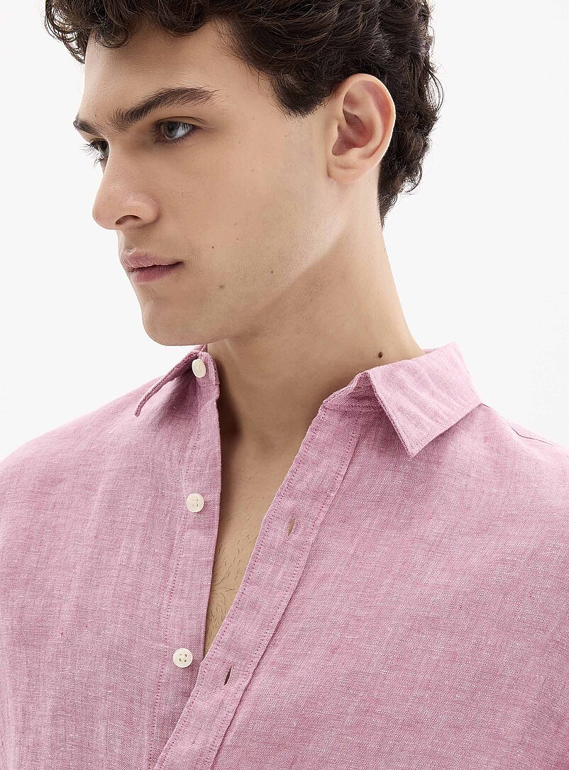 Le 31: La chemise manches longues pur lin europ&eacute;en <b>Coupe confort</b> Blanc pour homme
