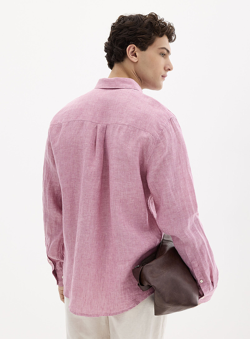Le 31 White 100% European linen long-sleeve shirt <b>Comfort fit</b> for men