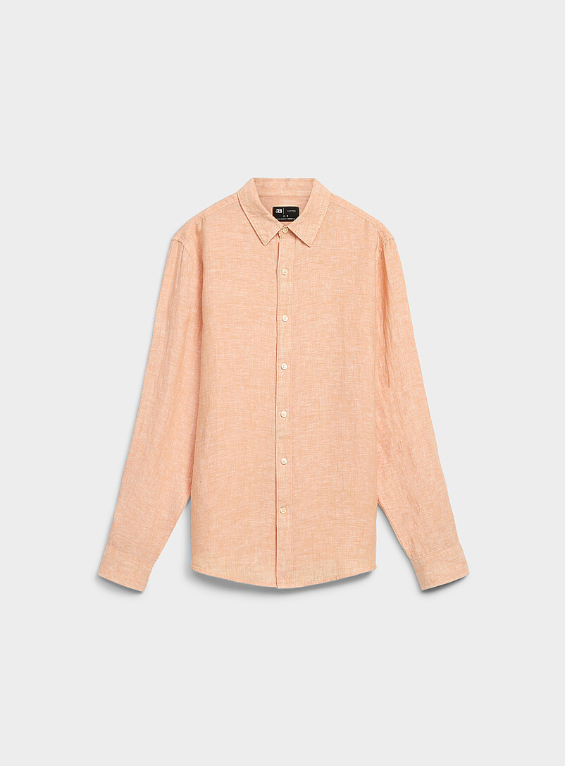 Le 31: La chemise manches longues pur lin europ&eacute;en <b>Coupe confort</b> Blanc pour homme