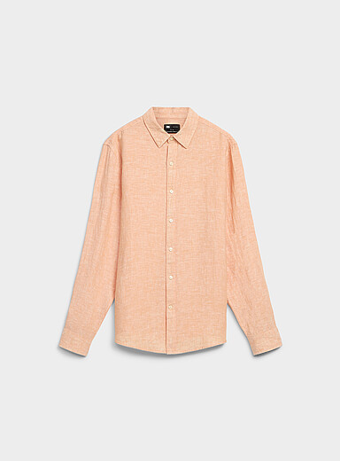 Le 31: La chemise manches longues pur lin europ&eacute;en <b>Coupe confort</b> Mauve pour homme