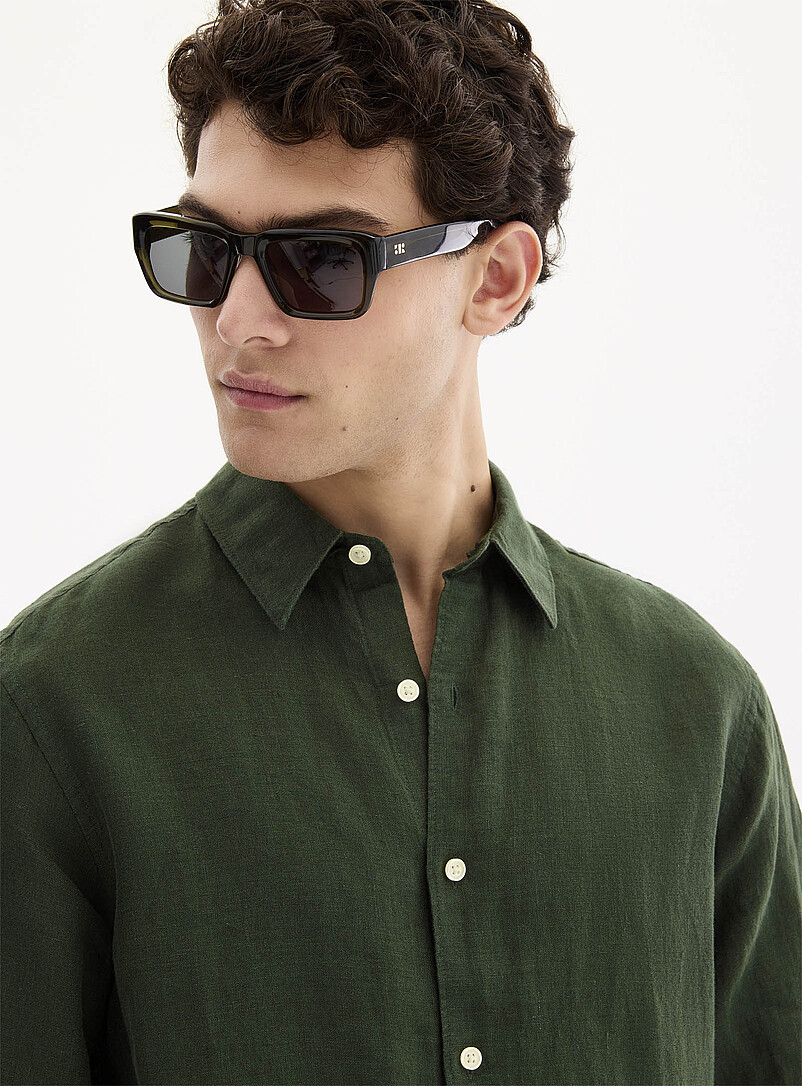 Le 31 Baby Blue 100% European linen long-sleeve shirt <b>Modern fit</b> for men