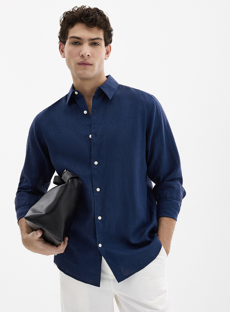 Le 31 Baby Blue 100% European linen long-sleeve shirt <b>Modern fit</b> for men