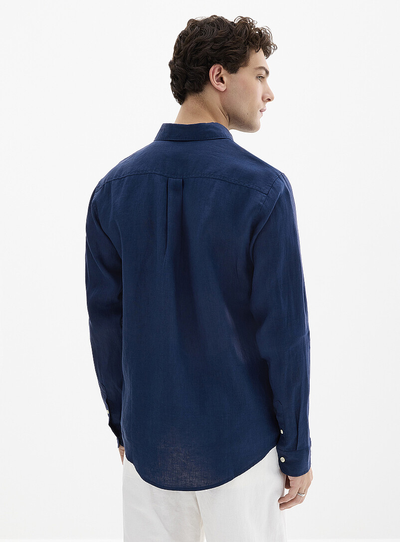 Le 31 Baby Blue 100% European linen long-sleeve shirt <b>Modern fit</b> for men