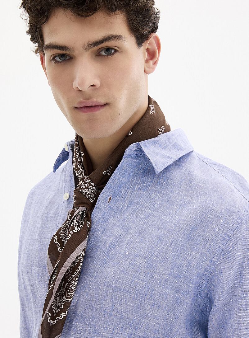 Le 31 Baby Blue 100% European linen long-sleeve shirt <b>Modern fit</b> for men