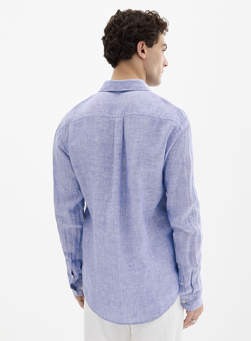 Le 31 Baby Blue 100% European linen long-sleeve shirt <b>Modern fit</b> for men