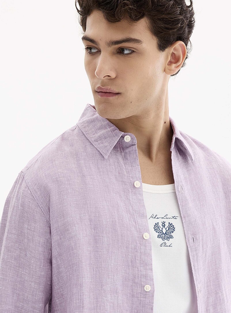 Le 31 Baby Blue 100% European linen long-sleeve shirt <b>Modern fit</b> for men