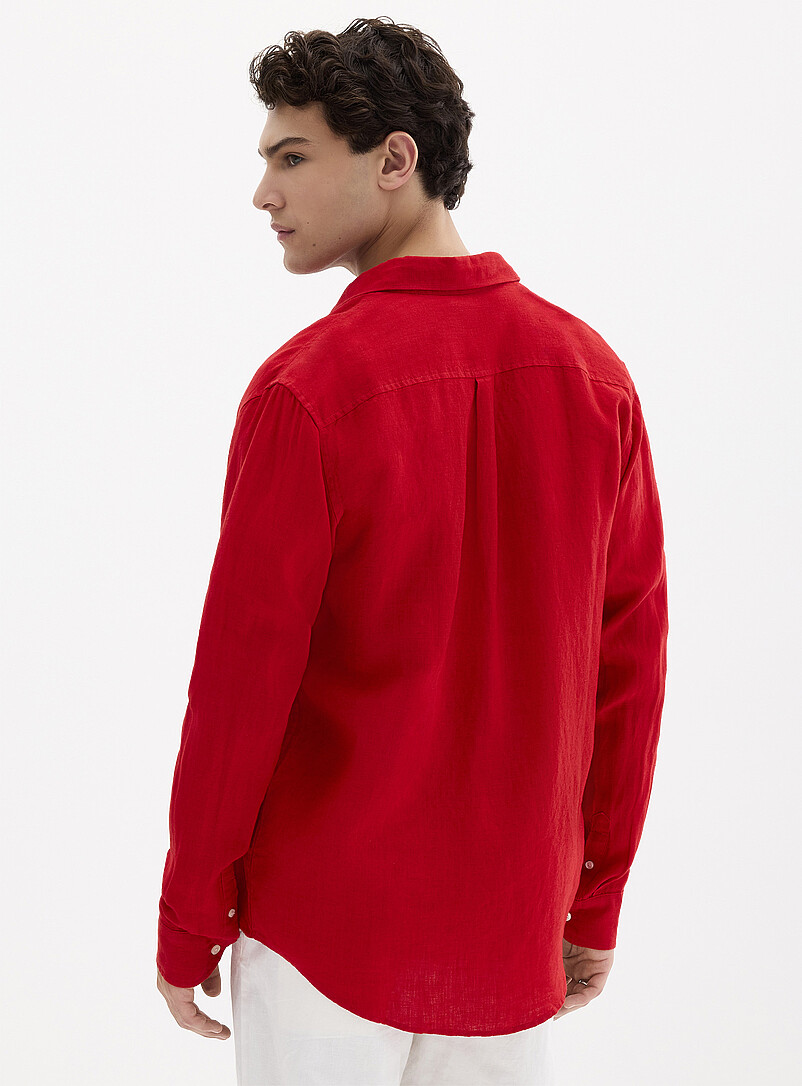 Le 31: La chemise manches longues pur lin europ&eacute;en <b>Coupe moderne</b> Bleu p&acirc;le - Bleu ciel pour homme