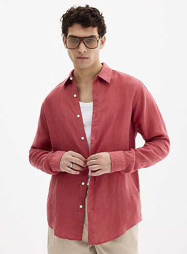 Le 31 White 100% European linen long-sleeve shirt <b>Modern fit</b> for men