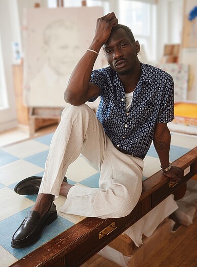 La chemise coton et lin minimotifs <b>Coupe moderne</b>