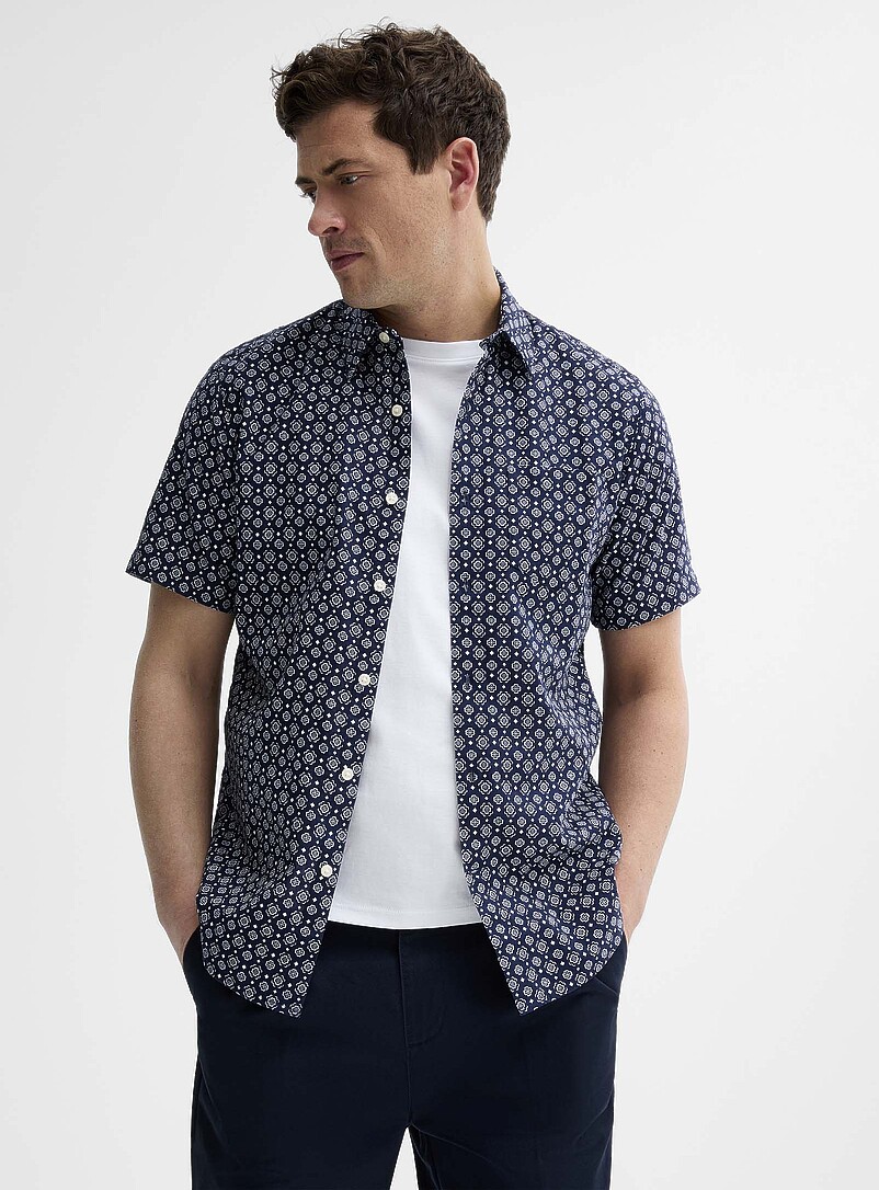 Le 31: La chemise coton et lin minimotifs <b>Coupe moderne</b> Vert pour homme