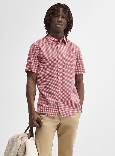 Le 31: La chemise coton et lin minimotifs <b>Coupe moderne</b> Rouge pour homme