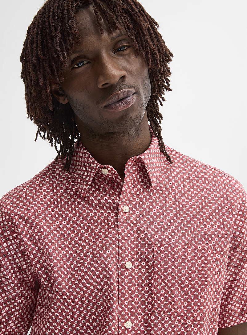 Le 31: La chemise coton et lin minimotifs <b>Coupe moderne</b> Vert pour homme