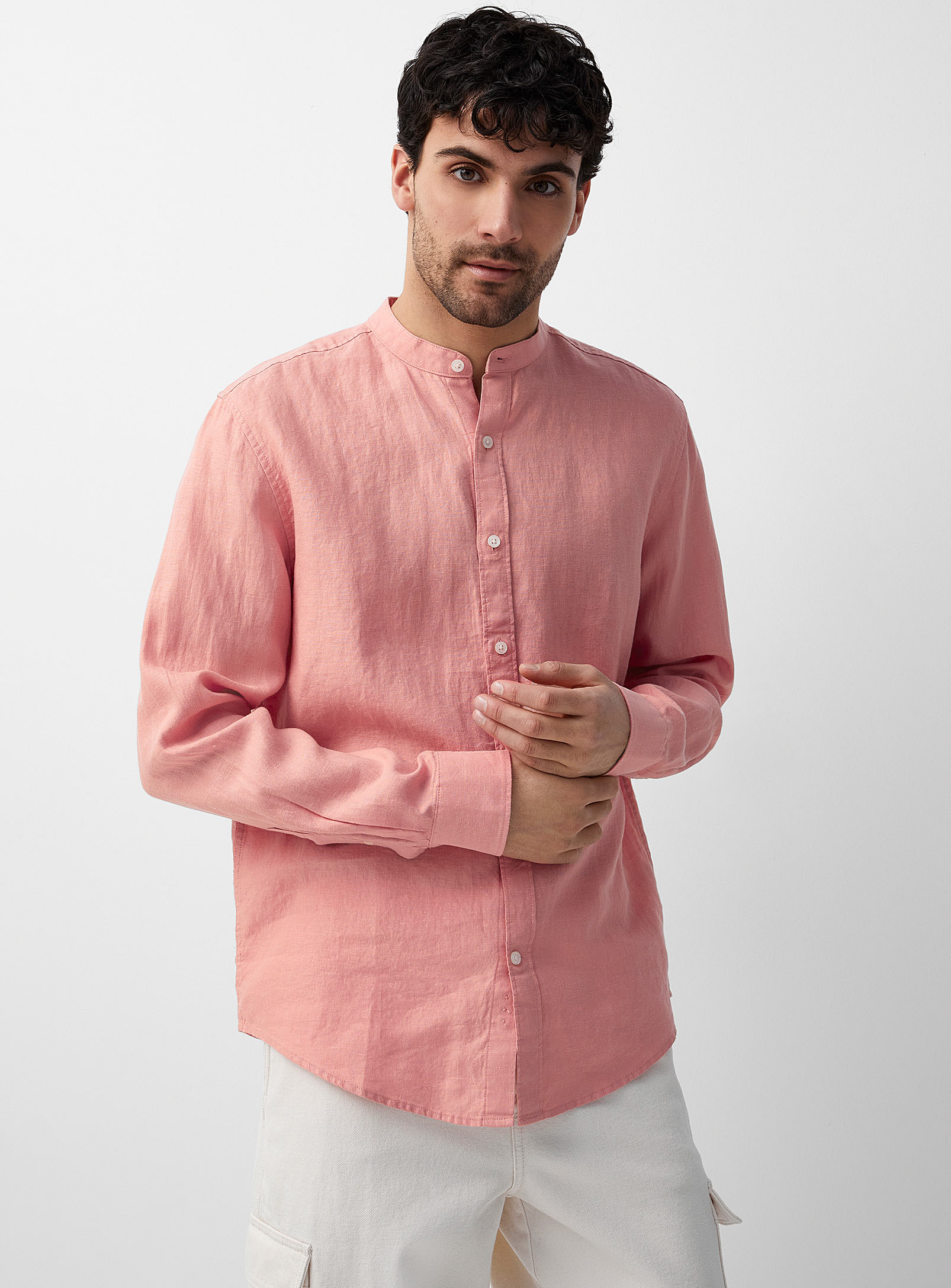 Le 31 Officer Collar Pure Linen Shirt In Pink