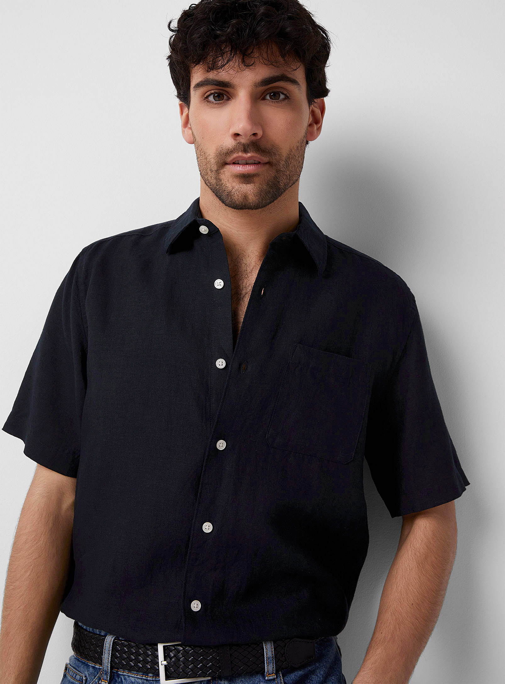 Le 31 Solid Organic Linen Shirt Modern Fit In Black