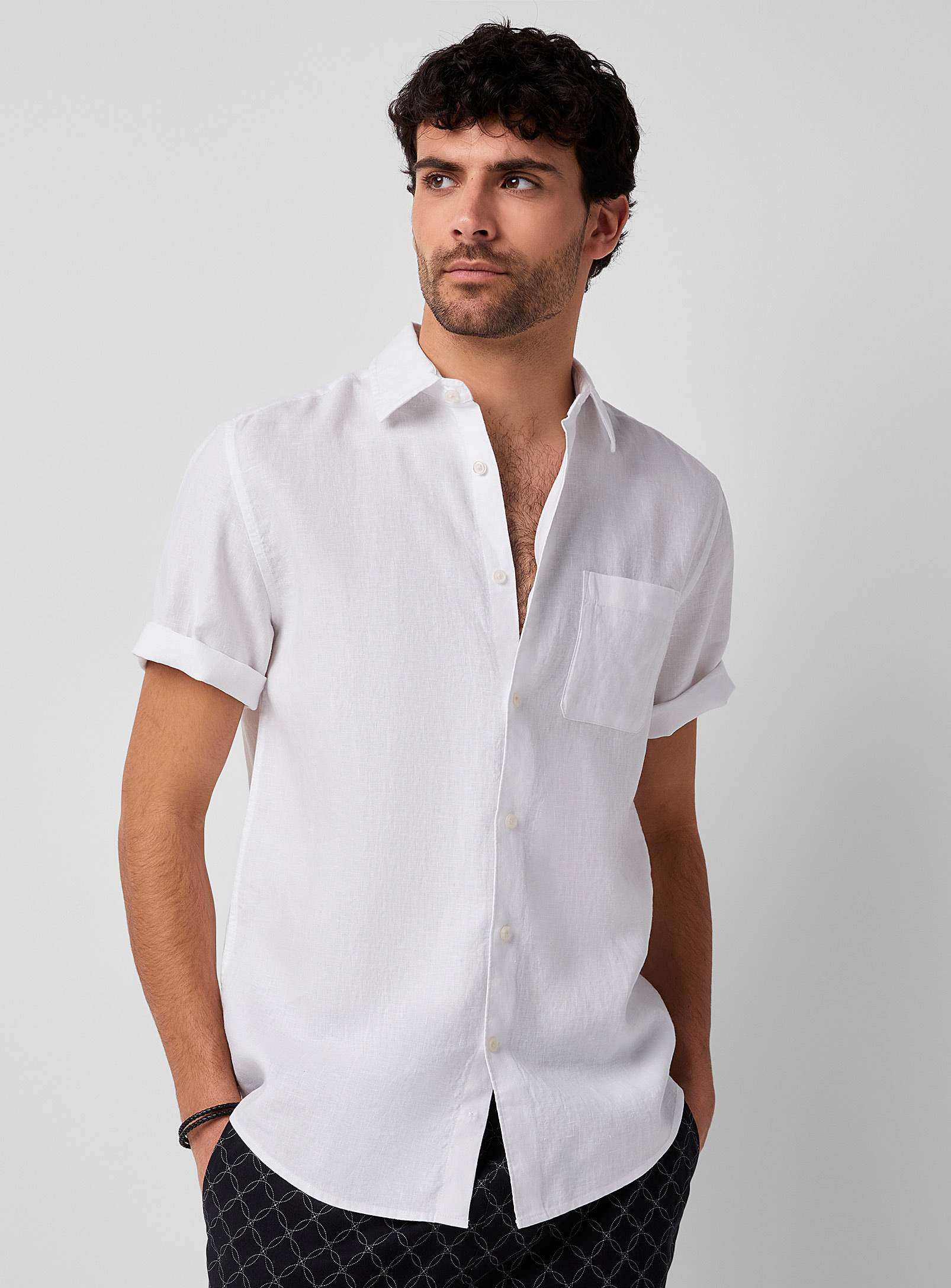 Le 31 Solid Organic Linen Shirt Modern Fit In White