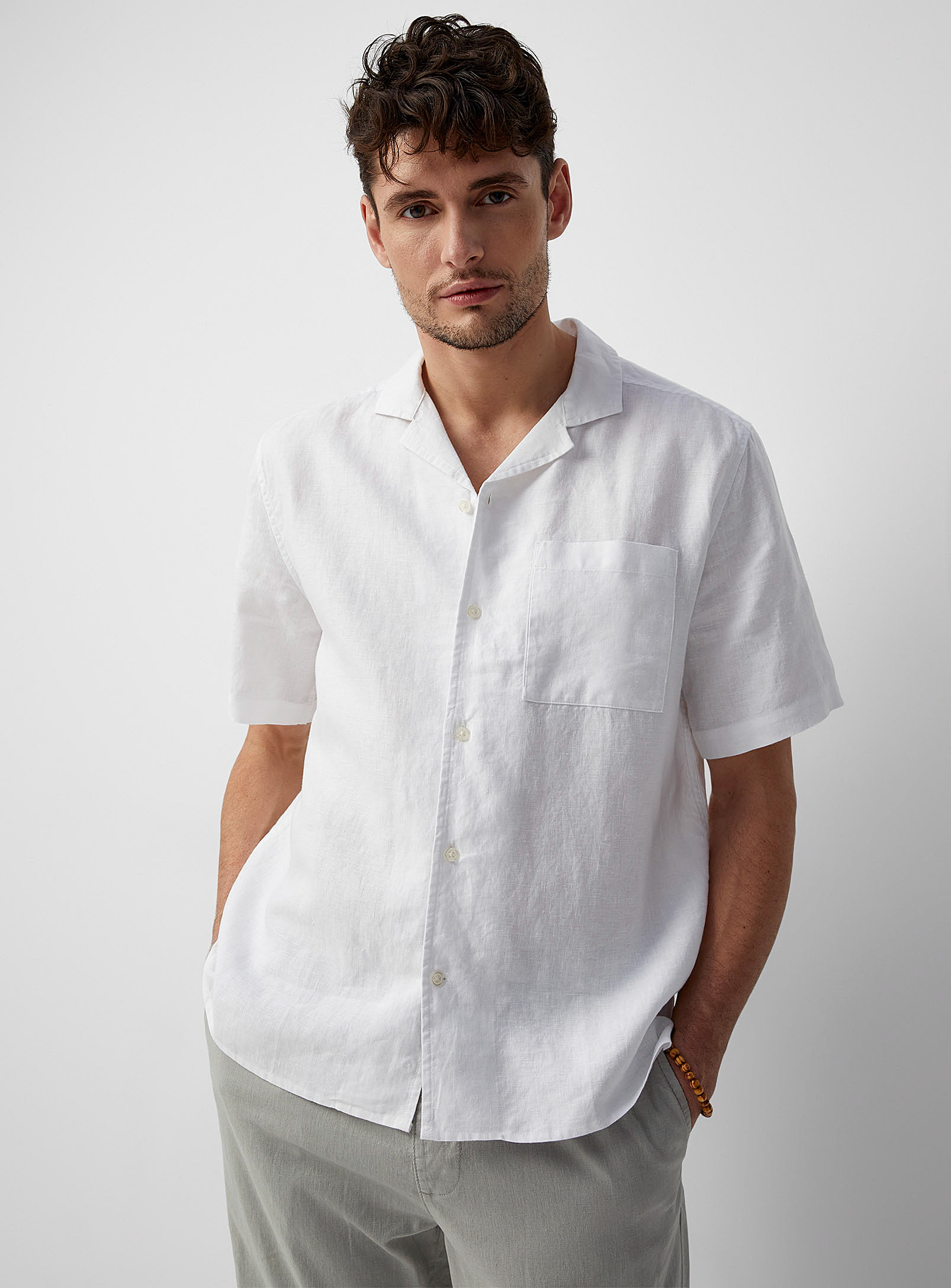 Le 31 Organic Linen Camp Shirt Comfort Fit In White
