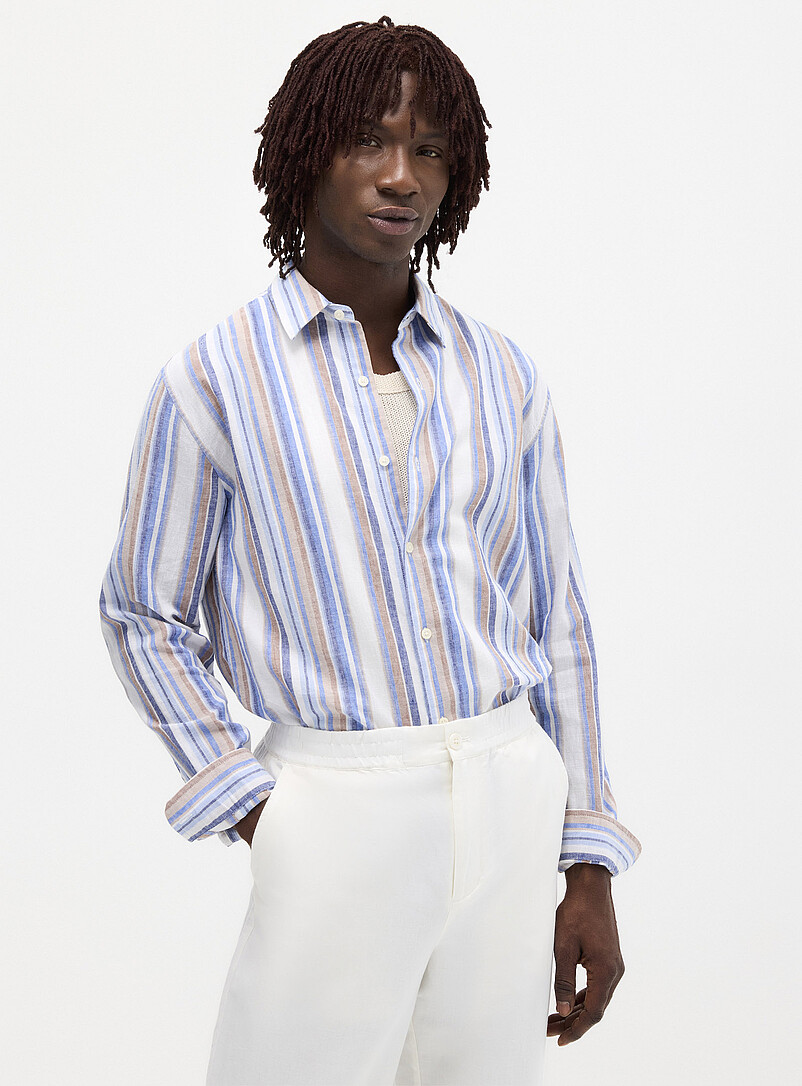 Vertical-Stripe Linen Shirt Comfort Fit